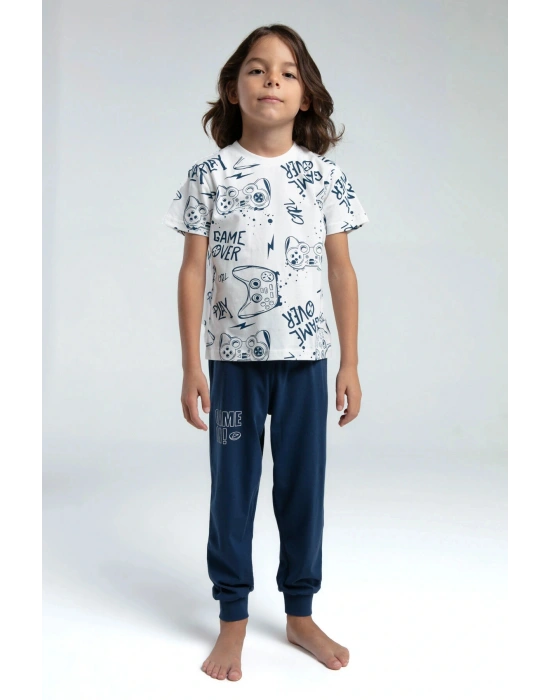 Erkek Çocuk Beyaz Kısa Kol Pijama Takım