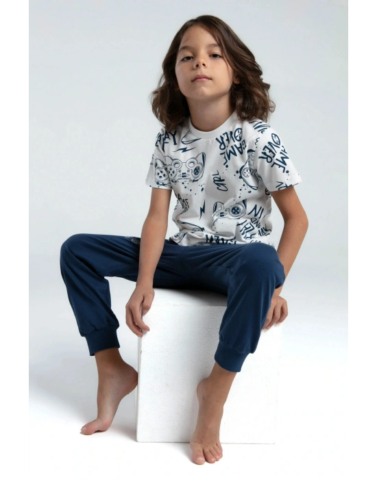 Erkek Çocuk Beyaz Kısa Kol Pijama Takım