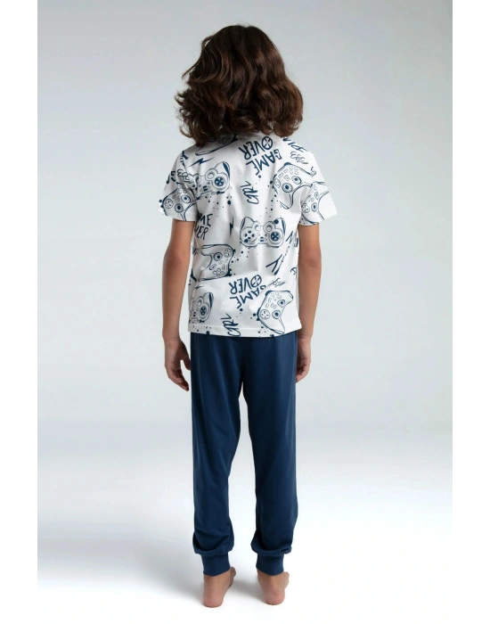 Erkek Çocuk Beyaz Kısa Kol Pijama Takım