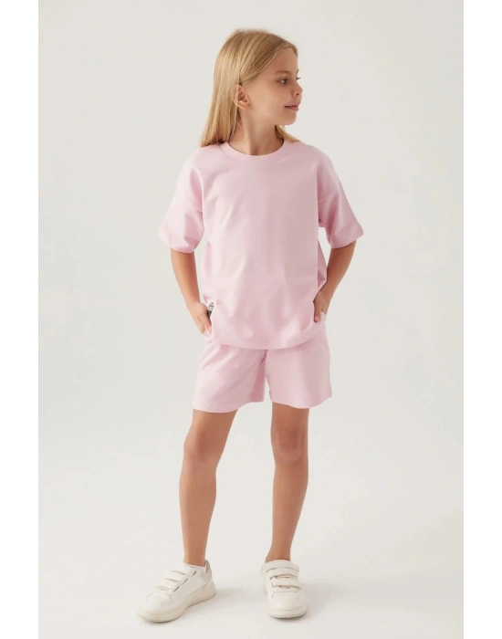 KIZ ÇOCUK ŞORT TAKIM - TOZ PEMBE