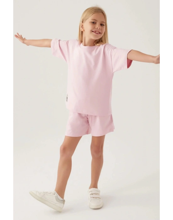KIZ ÇOCUK ŞORT TAKIM - TOZ PEMBE