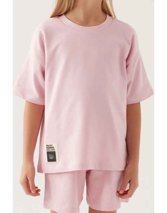 KIZ ÇOCUK ŞORT TAKIM - TOZ PEMBE