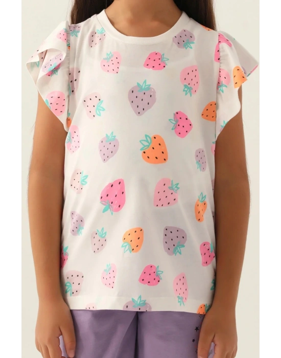 Çilek Desenli, Mor, Kız Çocuk, Kapri Takım