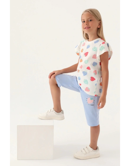 Çilek Desenli, Mor, Kız Çocuk, Kapri Takım