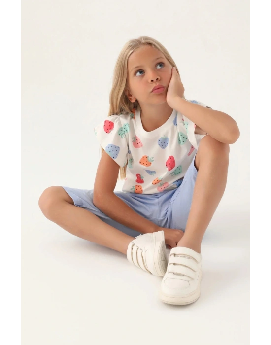 Çilek Desenli, Mor, Kız Çocuk, Kapri Takım