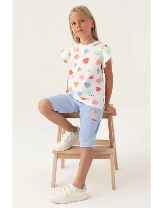 Çilek Desenli, Mor, Kız Çocuk, Kapri Takım