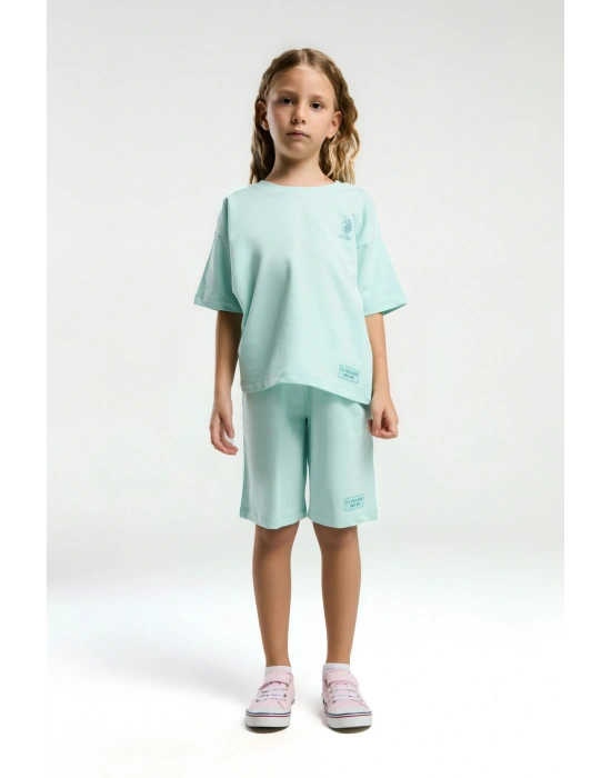 Kız Çocuk Mavi Bermuda Takım