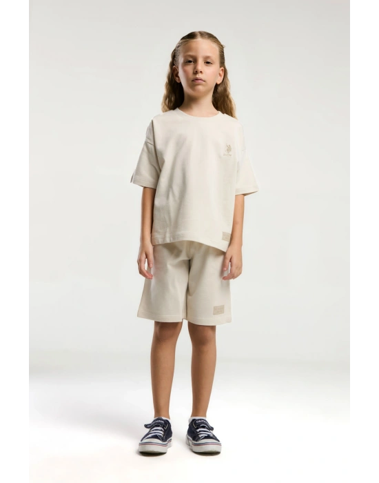 Kız Çocuk Krem Bermuda Takım