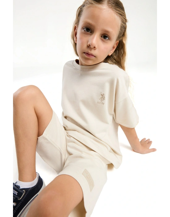 Kız Çocuk Krem Bermuda Takım