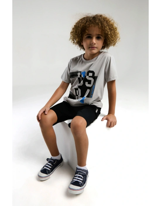 U.S. Polo Assn. Erkek Çocuk Gri Bermuda Takım