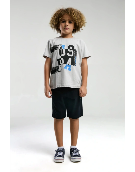 U.S. Polo Assn. Erkek Çocuk Gri Bermuda Takım
