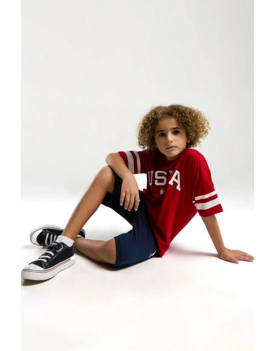 Erkek Çocuk Kırmızı Bermuda Takım