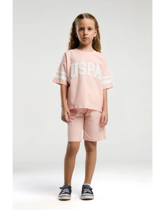 U.S. Polo Assn. Kız Çocuk Pembe Bermuda Takım