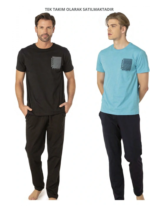 Lisanslı Erkek %100 Pamuklu Bisiklet Yaka Kısa Kollu ve Cepli Pijama Takımı