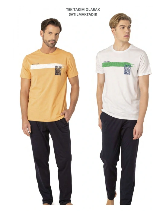 Lisanslı Erkek %100 Pamuklu Kısa Kollu Bisiklet Yaka ve Cepli Takım