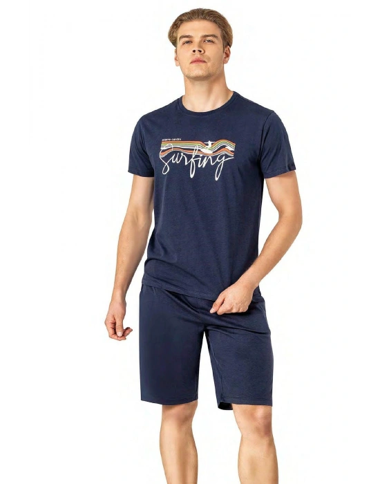 6073 Erkek Kısa Kollu Şortlu Pijama Takım-İndigo