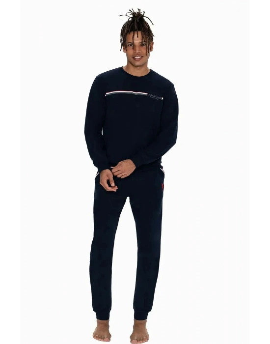 18921 Erkek Lacıvert Uzun Kollu Yuvarlak Yaka Pijama Takımı