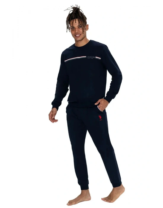 18921 Erkek Lacıvert Uzun Kollu Yuvarlak Yaka Pijama Takımı