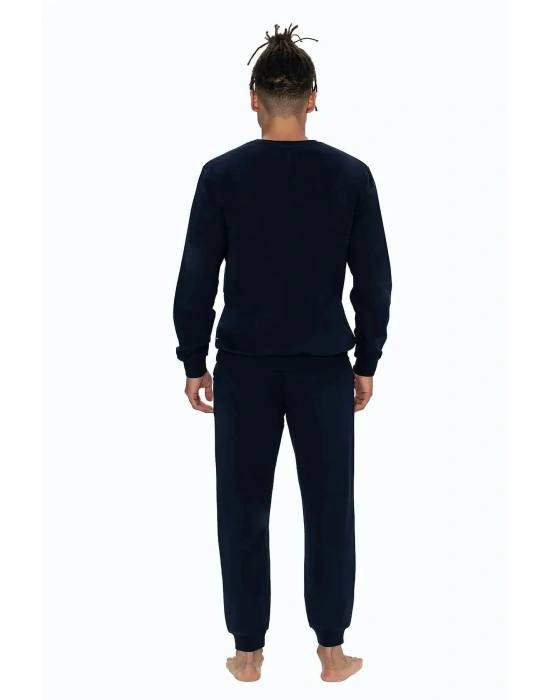 18921 Erkek Lacıvert Uzun Kollu Yuvarlak Yaka Pijama Takımı