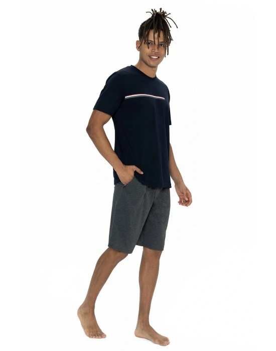 U.s Polo Assn. 18865 Erkek Kısa Kollu Bisiklet Yaka Şortlu Pijama Takımı-Lacivert