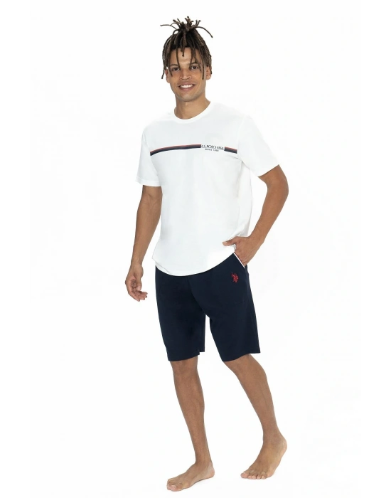 U.s Polo Assn. 18865 Erkek Kısa Kollu Bisiklet Yaka Şortlu Pijama Takımı-Ekru