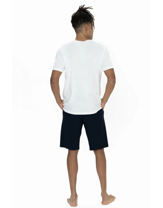 U.s Polo Assn. 18865 Erkek Kısa Kollu Bisiklet Yaka Şortlu Pijama Takımı-Ekru