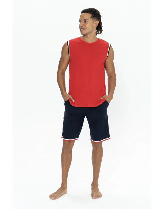 U.s Polo Assn. 18872 Erkek Kolsuz Bisiklet Yaka Şortlu Pijama Takımı-Kırmızı