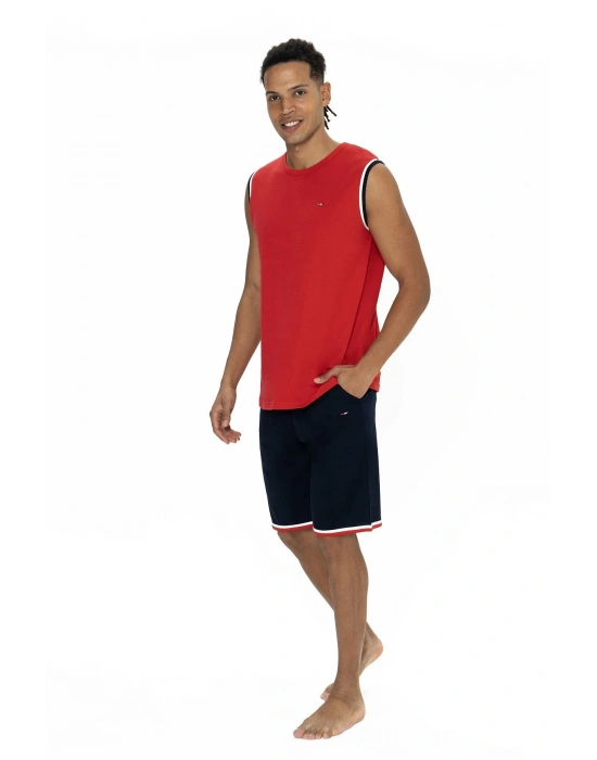 U.s Polo Assn. 18872 Erkek Kolsuz Bisiklet Yaka Şortlu Pijama Takımı-Kırmızı