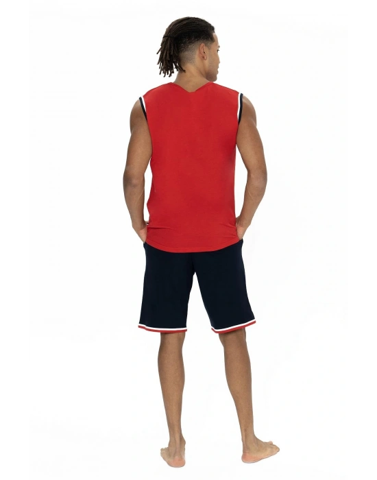 U.s Polo Assn. 18872 Erkek Kolsuz Bisiklet Yaka Şortlu Pijama Takımı-Kırmızı