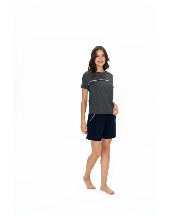 U.S. Polo Assn. Kadın Yuvarlak Yaka Alt Üst Çizgi Detay Pijama Şort Takım