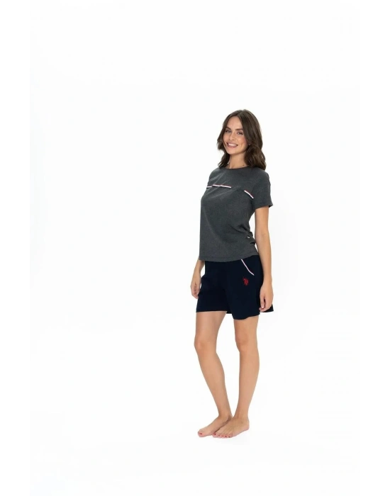 U.S. Polo Assn. Kadın Yuvarlak Yaka Alt Üst Çizgi Detay Pijama Şort Takım