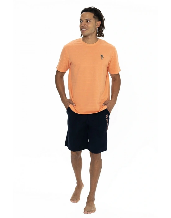 U.s Polo Assn. 18881 Erkek Kısa Kollu Bisiklet Yaka Şortlu Pijama Takımı-Turuncu