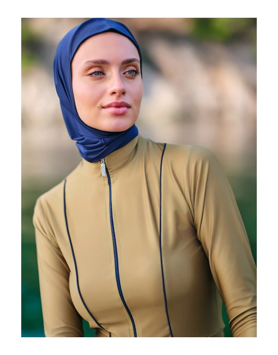 Biye Detaylı Anvelop Etekli Tesettür Mayo - Yeşil -