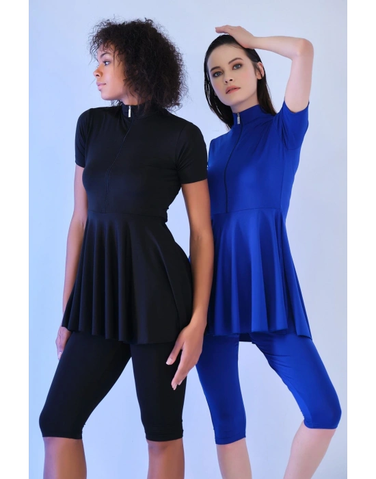 Kloş Etekli Yarım Kol Yarı Kapalı Mayo