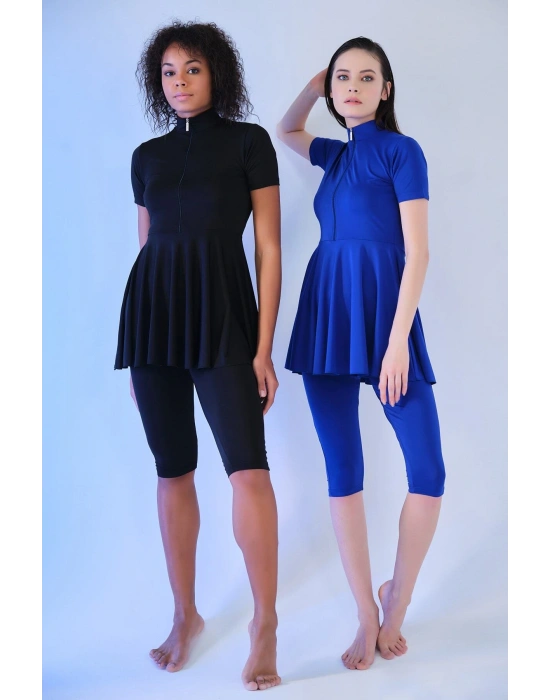 Kloş Etekli Yarım Kol Yarı Kapalı Mayo