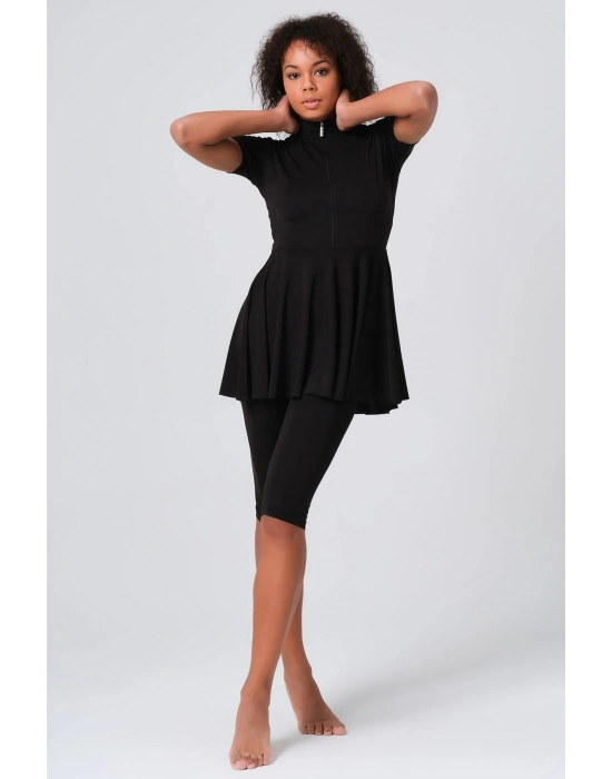 Kloş Etekli Yarım Kol Yarı Kapalı Mayo