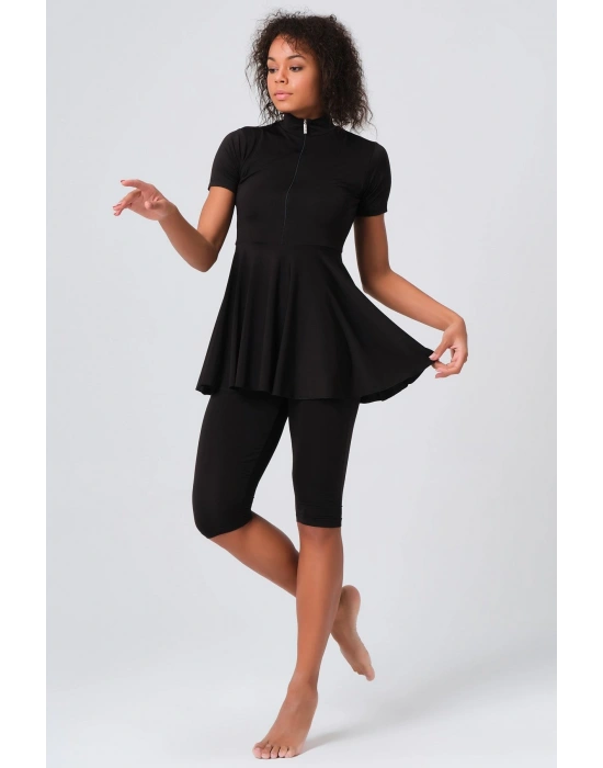 Kloş Etekli Yarım Kol Yarı Kapalı Mayo