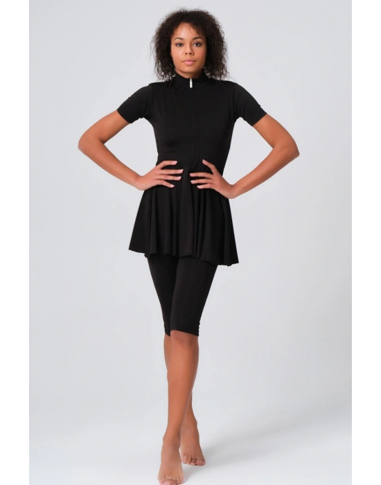 Kloş Etekli Yarım Kol Yarı Kapalı Mayo