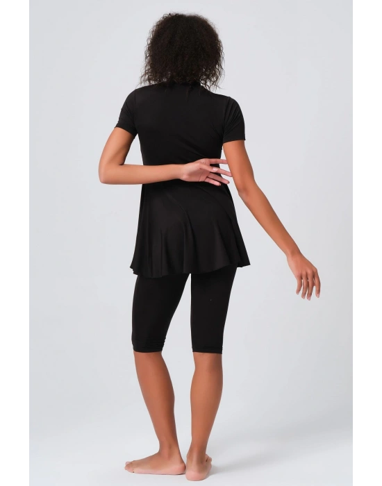 Kloş Etekli Yarım Kol Yarı Kapalı Mayo