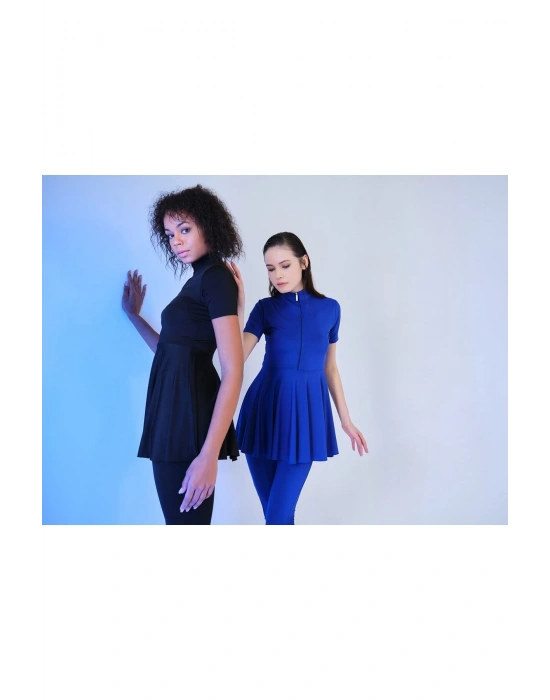 Kloş Etekli Yarım Kol Yarı Kapalı Mayo