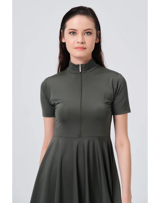 Kloş Etekli Yarım Kol Yarı Kapalı Mayo