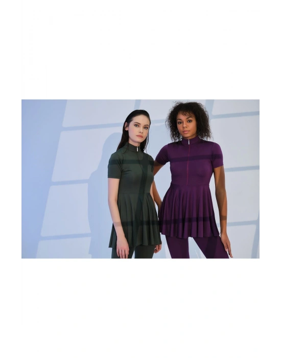 Kloş Etekli Yarım Kol Yarı Kapalı Mayo