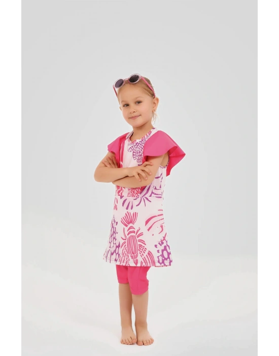 Desenli Volan Detaylı Sıfır Kol Çocuk Mayo