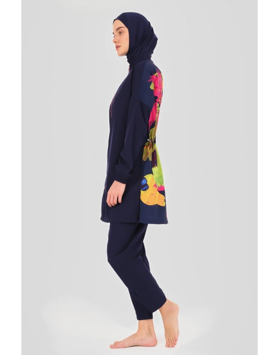 Panama Arkası Desenli Tesettür Mayo