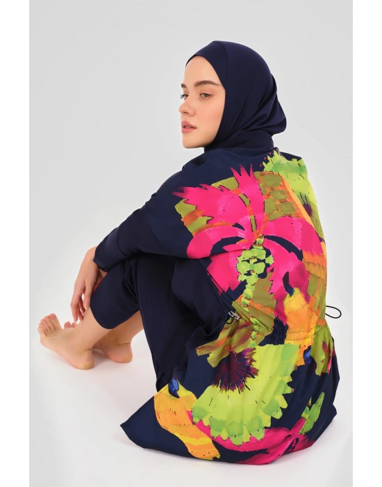 Panama Arkası Desenli Tesettür Mayo