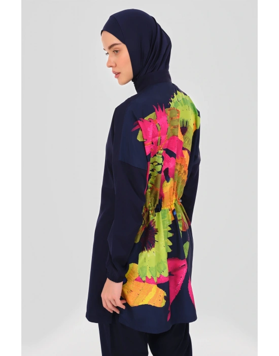 Panama Arkası Desenli Tesettür Mayo