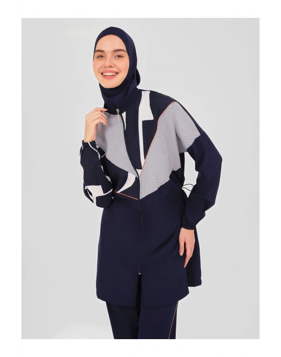 Volta Neon Biye Süslemeli Tesettür Mayo - Lacivert -