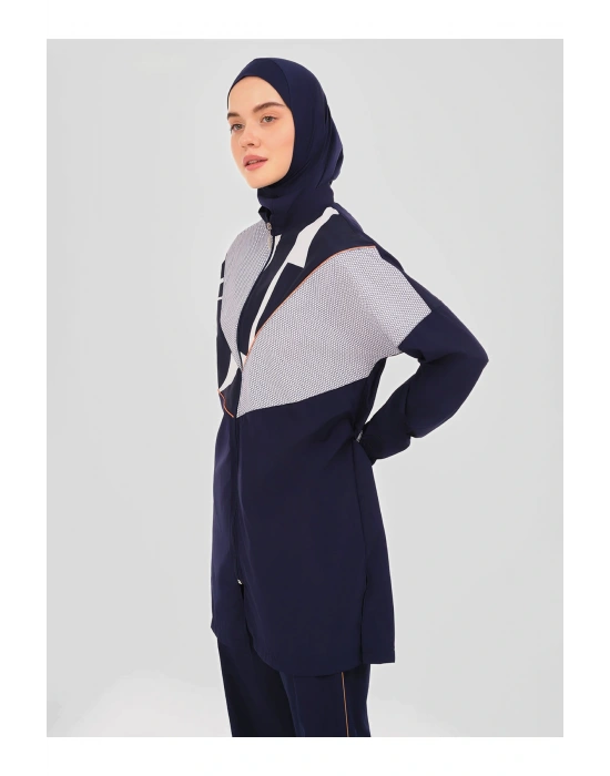 Volta Neon Biye Süslemeli Tesettür Mayo - Lacivert -