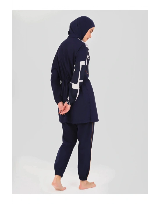 Volta Neon Biye Süslemeli Tesettür Mayo - Lacivert -