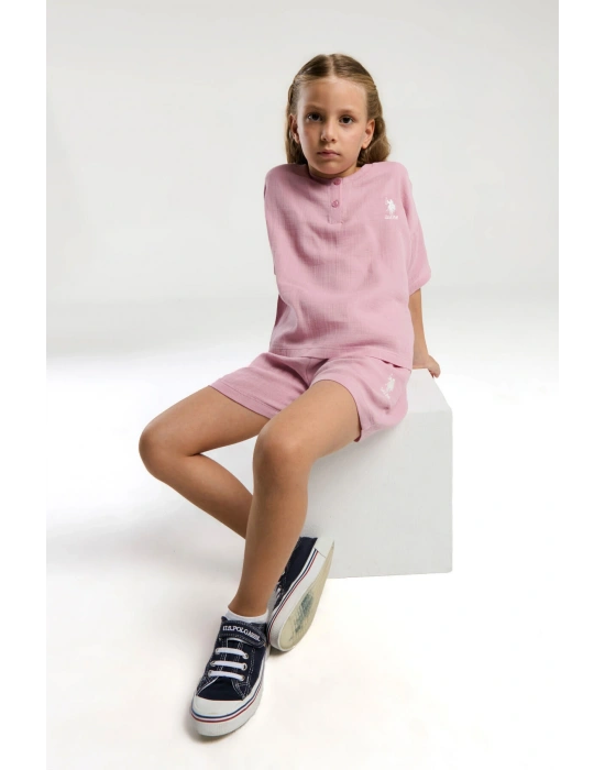U.S. Polo Assn. Kız Çocuk Pembe Şort Takım